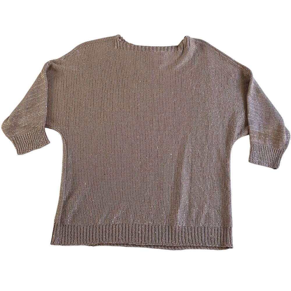 Womens Top Size Medium Sequin Sweater Batwing Sleeve Rose Gold Business Casual - Picture 2 of 9